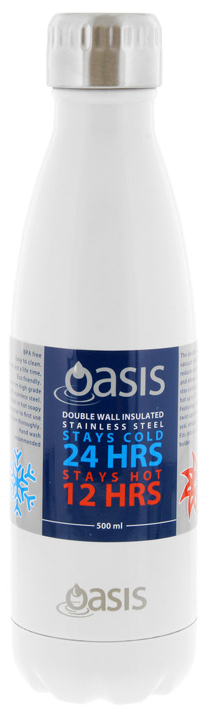 Oasis Insulated Stainless Steel Water Bottle - White (500ml) - D.Line