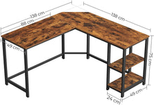 Load image into Gallery viewer, Vasagle L-Shape Computer Desk with 2 Storage Shelves - Rustic Brown
