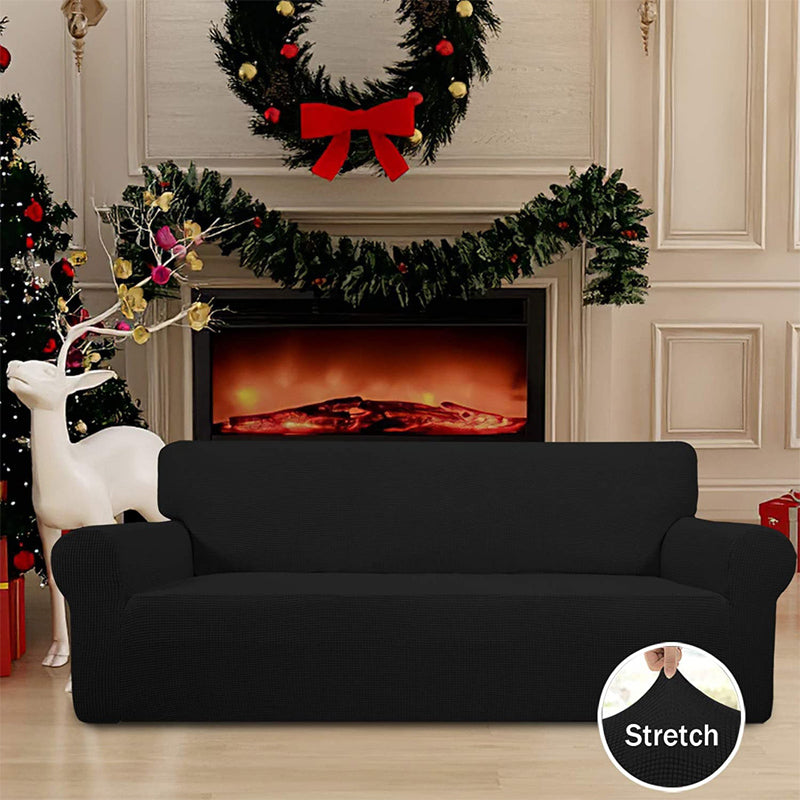 Stretch Sofa Slipcover - Black (4-Seat)
