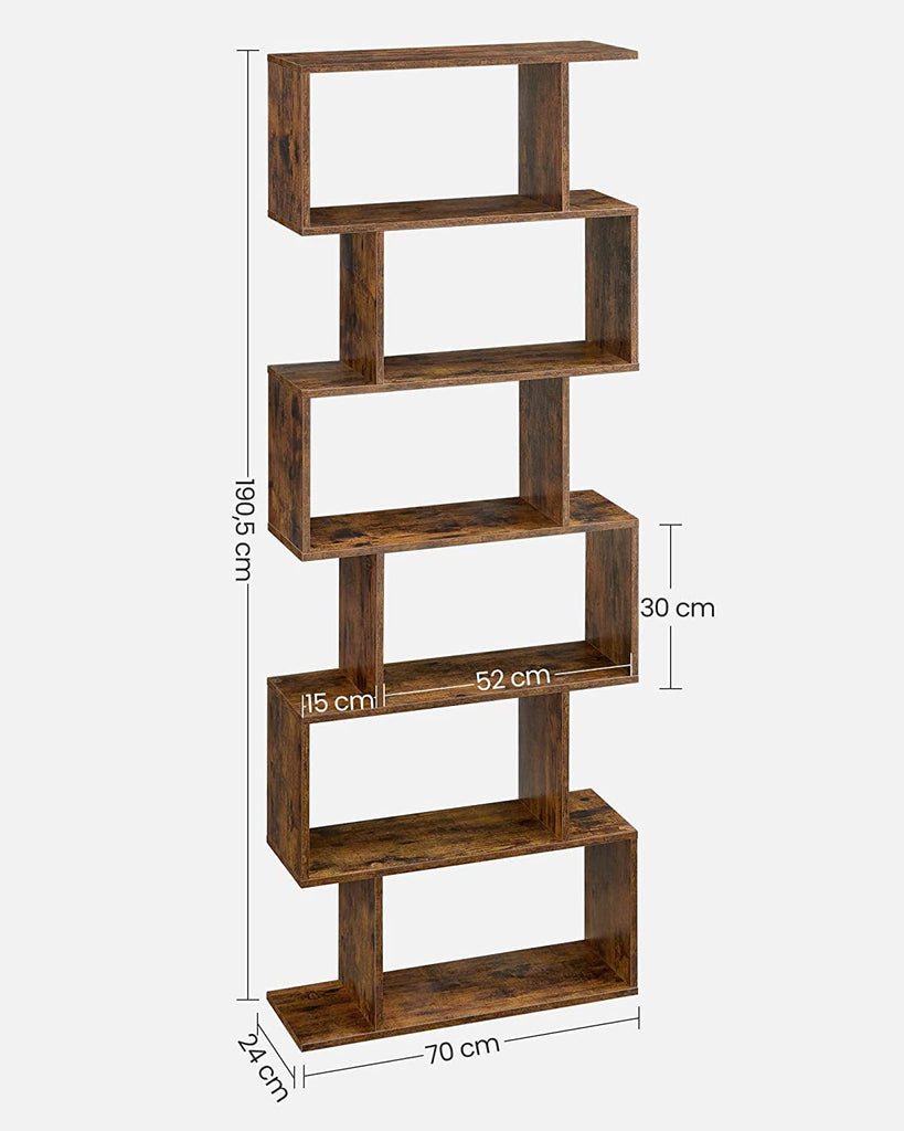Vasagle Freestanding Decorative Wooden Bookcase - Rustic Brown