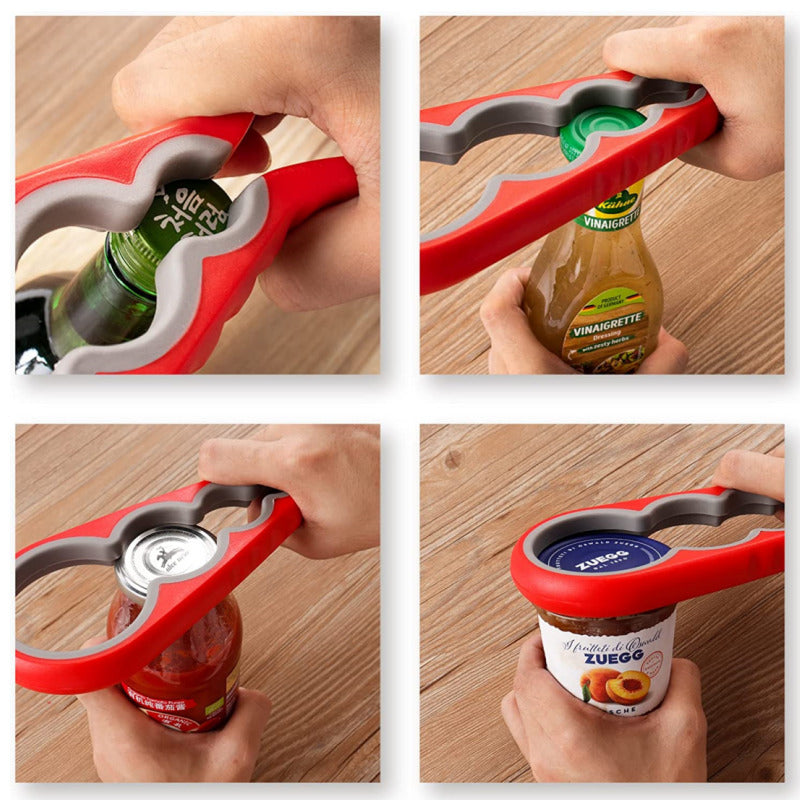 4-in-1 Non-Slip and Labor-Saving Lid Opener - Red