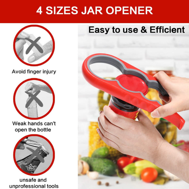 4-in-1 Non-Slip and Labor-Saving Lid Opener - Red