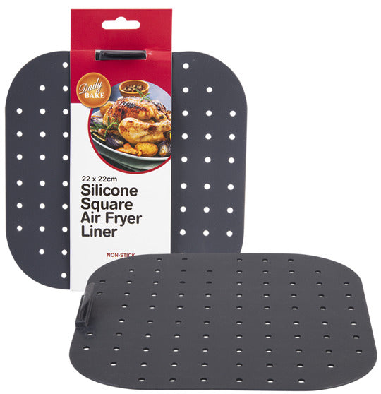 Daily Bake: Silicone Square Air Fryer Liner - Charcoal (22x22cm) - D.Line