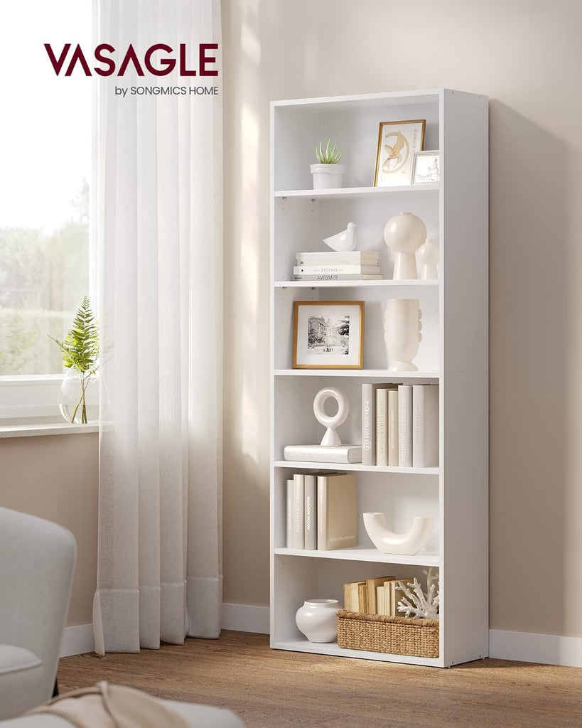 VASAGLE 6-Tier Open Bookcase with Adjustable Storage Shelves - White