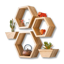 Load image into Gallery viewer, STORFEX Wooden Wall Mounted Hexagonal Floating Shelves