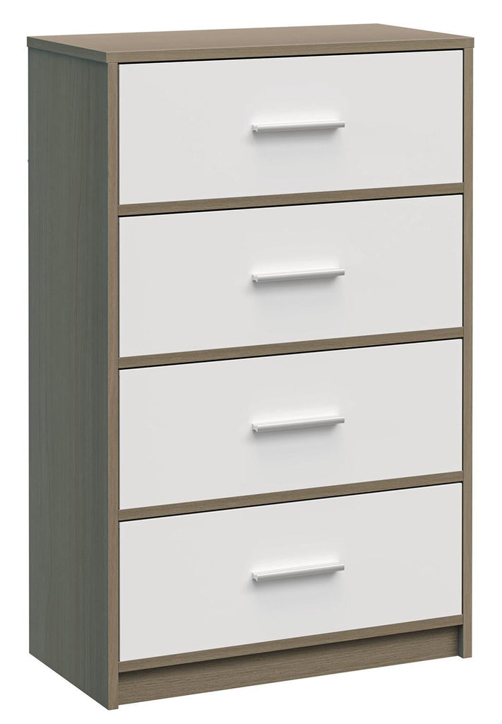 Fraser Country: Lada Home 4 Drawer Storage Dresser - Grey & White With Silver Handle
