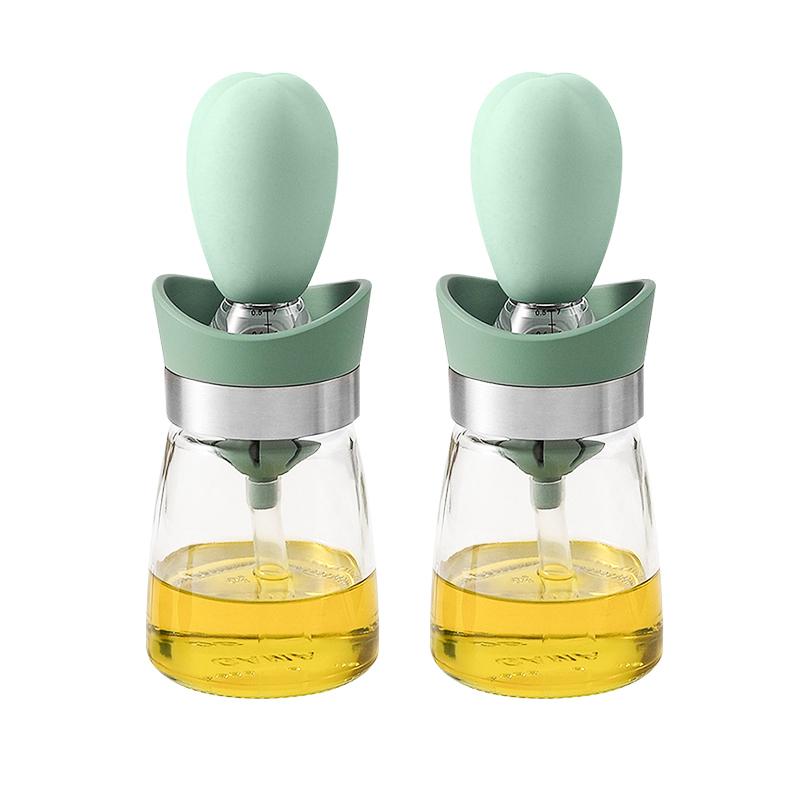 OZZYCOOK 2 Pack 2-in-1 Glass Olive Oil Bottle and Brush - Green