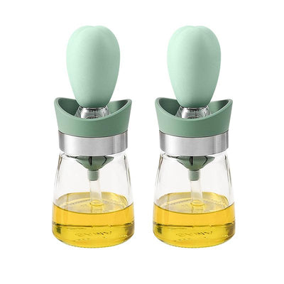 OZZYCOOK 2 Pack 2-in-1 Glass Olive Oil Bottle and Brush - Green
