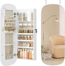 Load image into Gallery viewer, SONGMICS LED Jewelry Cabinet Wall or Door Mounted Mirror - White Surface with Greige Lining