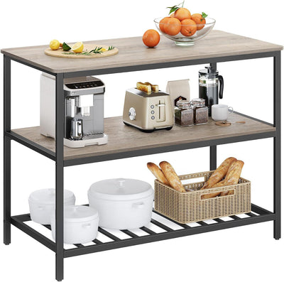 VASAGLE Kitchen Island with 3 Shelves - Greige/Black