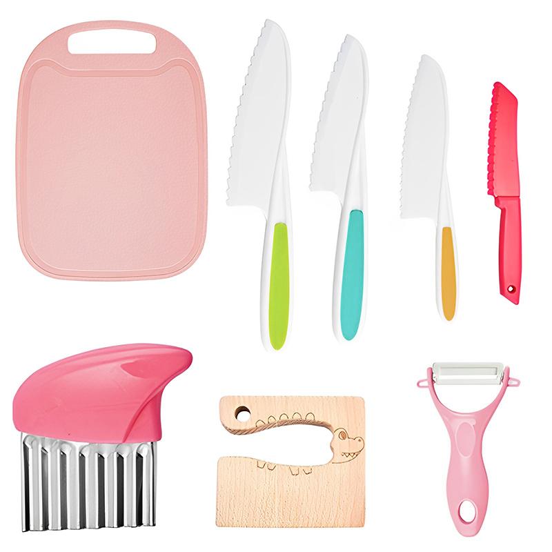 8 Pcs Plastic Kitchen Knife Set for Kids - Pink