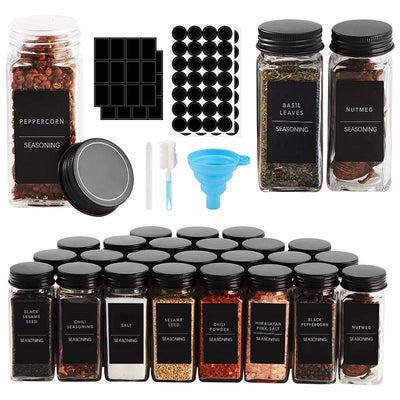 STORFEX 24-Pack 120ml Glass Spice Jars with Labels - Black
