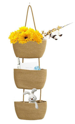 STORFEX 3-Tier Woven Cotton Storage Organizer Bags - Brown