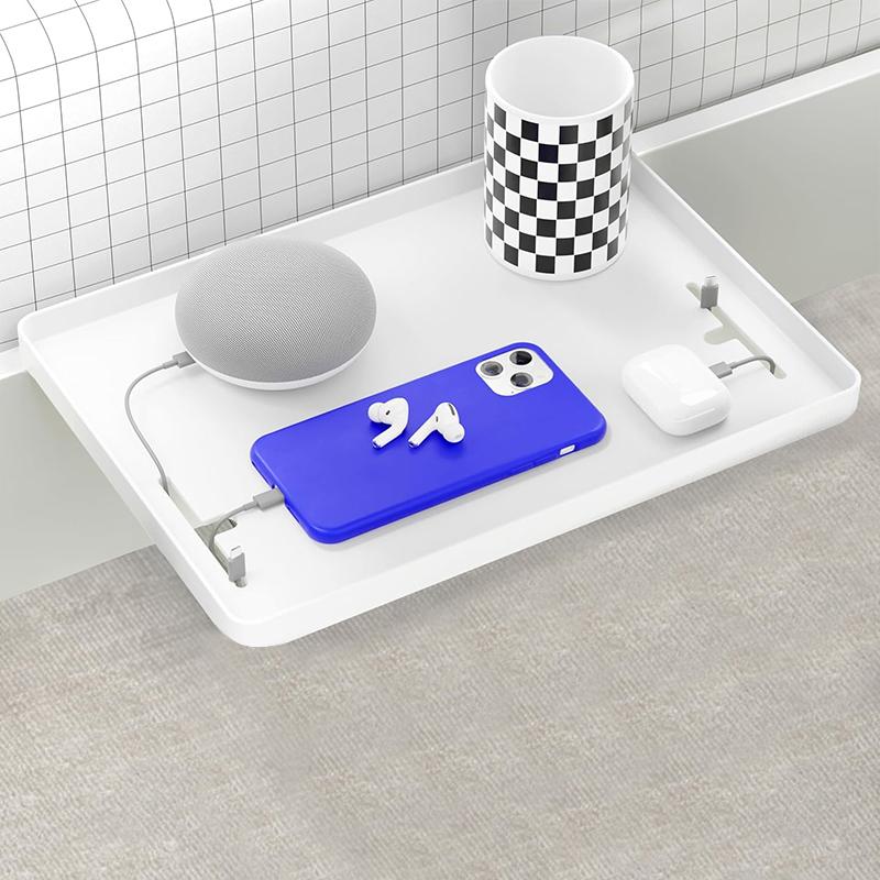 STORFEX 2 Pack Bed Side Table Tray Organizer - White