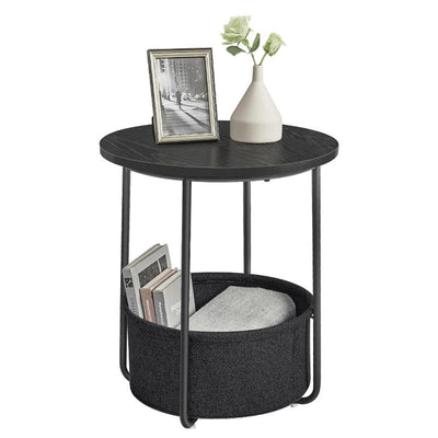 STORFEX Small Bedside Table with Basket - Black