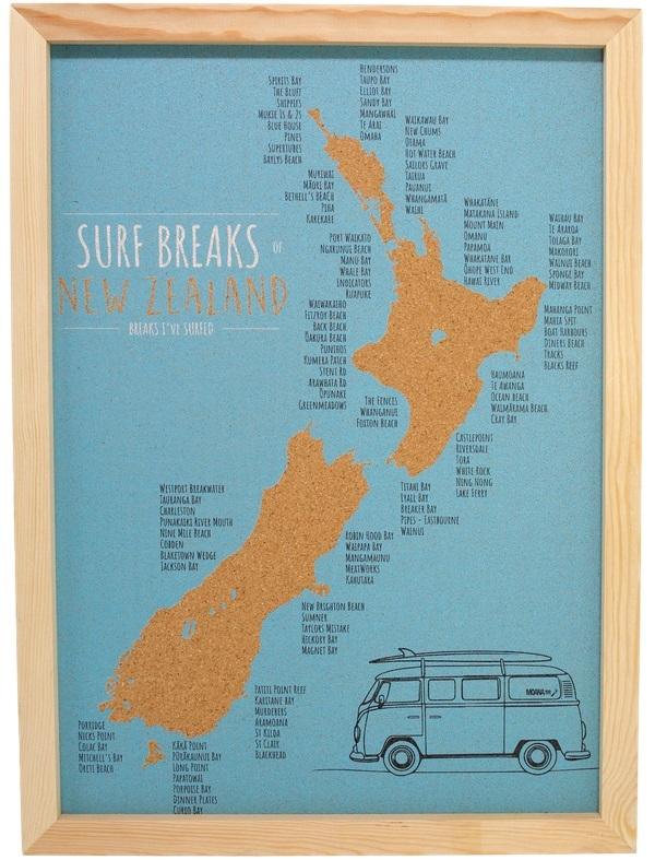 Moana Road: A3 Pin Cork Map - Surf Breaks