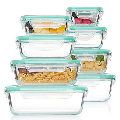 STORFEX 8 Pcs Airtight Glass Food Storage Containers - Green