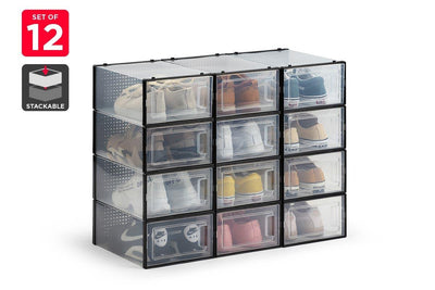 Ovela: Set of 12 Click Shoe Box (Small, Clear/Black)