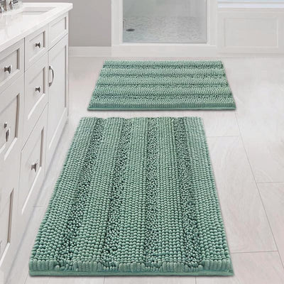COMFEYA 2pcs Non Slip Shaggy Chenille Bathroom Mat Set - Green