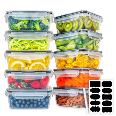 STORFEX 1000ml Plastic Food Containers with Lids - 10 Pack