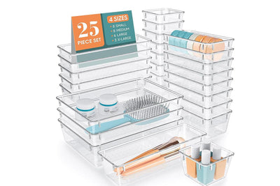 25 Piece Clear Drawer Organiser Set