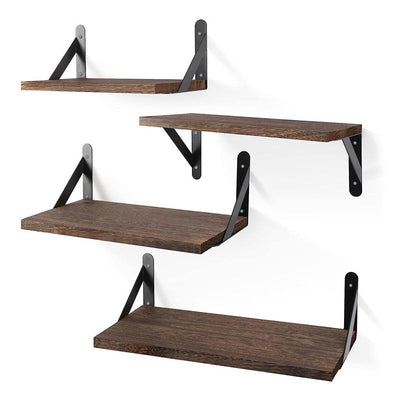 STORFEX Wooden Wall Mounted Floating Shelves - 4 Pack - Brown