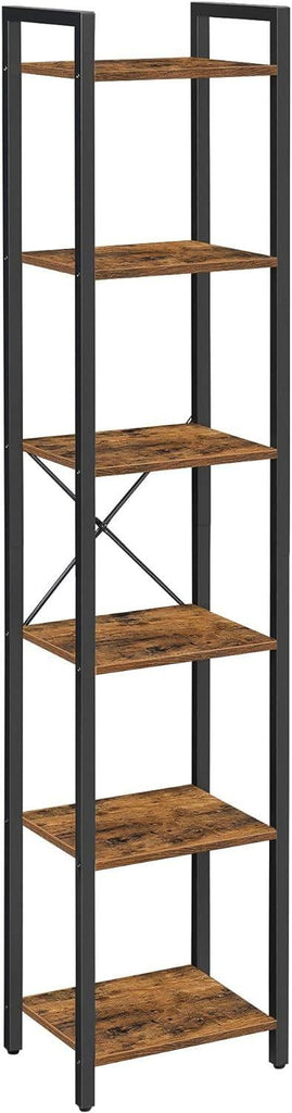 VASAGLE 6-Tier Bookshelf - Rustic Brown & Black