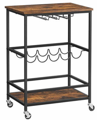 Vasagle Industrial Bar Cart With Bottle Holder - Rustic Brown / Black