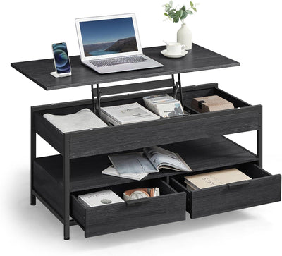 VASAGLE Coffee Table with Sliding Top - Black