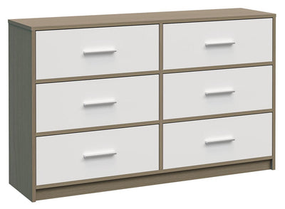 Fraser Country: Lada Home 6 Drawer Storage Dresser - Grey & White With Silver Handle