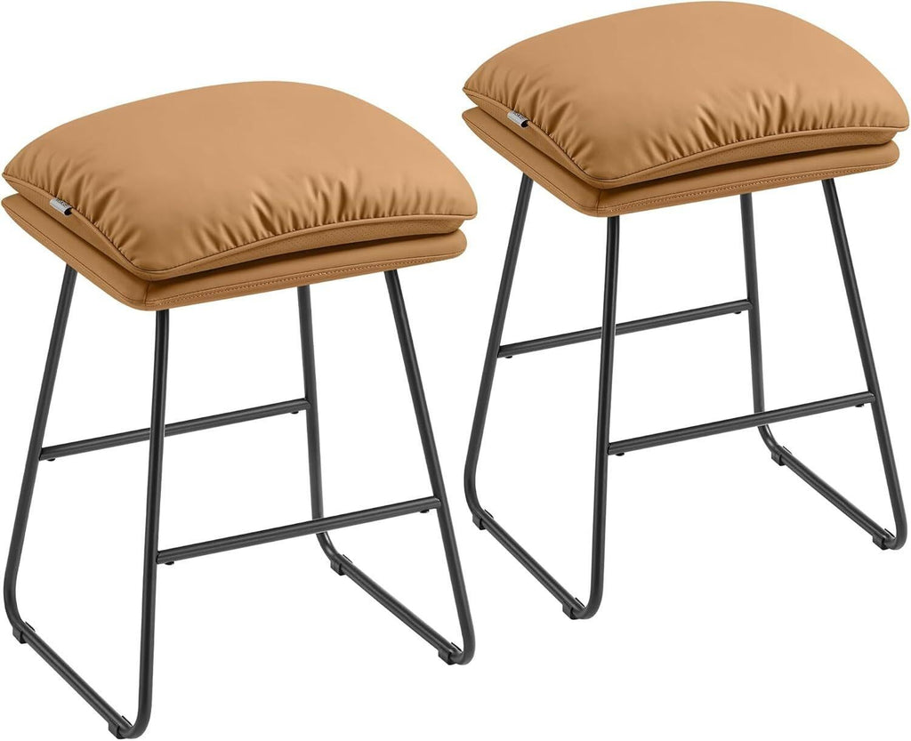 VASAGLE Set of 2 Bar Stools with Cushion and Sled Base - Caramel Brown