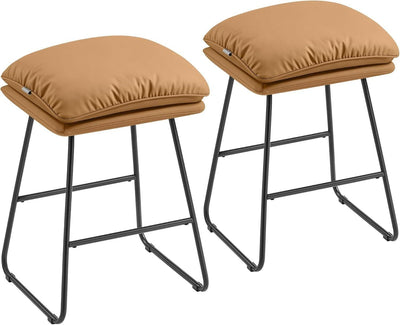 VASAGLE Set of 2 Bar Stools with Cushion and Sled Base - Caramel Brown