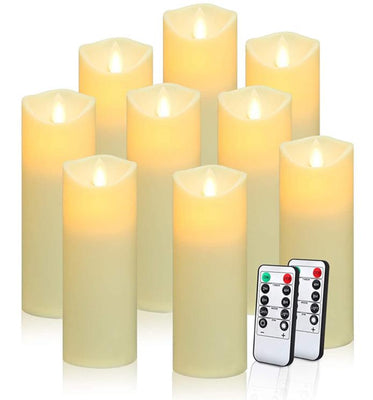 Flameless Remote Controlled Electronic Candle Set of 9 - Ivory