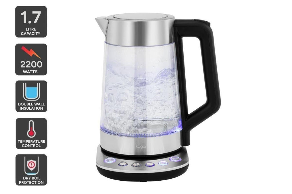 Kogan 1.7L Double Wall Glass Kettle with Digital Base
