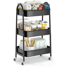 Load image into Gallery viewer, STORFEX 3-Tier Multi-Purpose Rolling Cart - Black