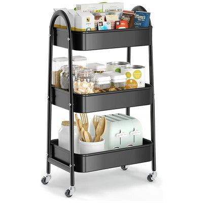 STORFEX 3-Tier Multi-Purpose Rolling Cart - Black