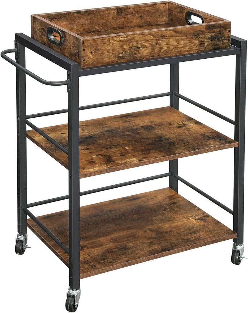 Vasagle Bar Trolley With Removable Tray - Rustic Brown