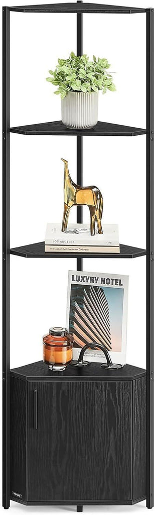 VASAGLE 5-Tier Corner Shelf with Storage - Black