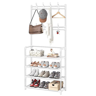 STORFEX 4-Tier 3-in-1 Coat Hanger and Shoe Rack - White