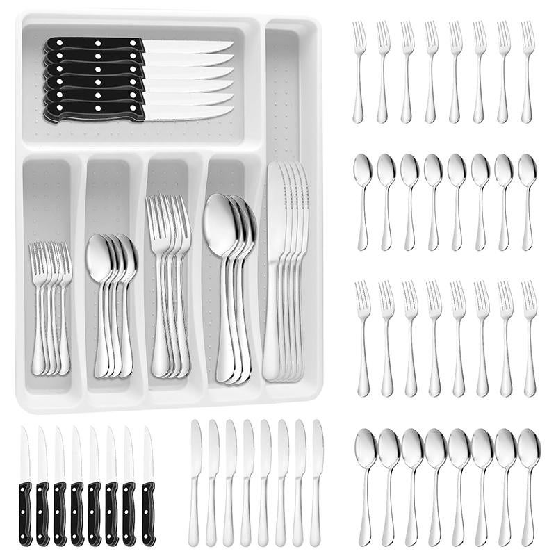 OZZYCOOK 49-Piece Stainless Steel Silverware Set with Non-Slip Cutlery Organizer