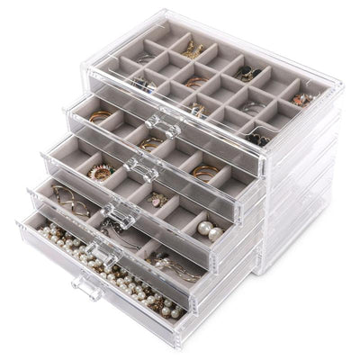 STORFEX DIY 5 Layers Clear Jewelry Organizer - Grey