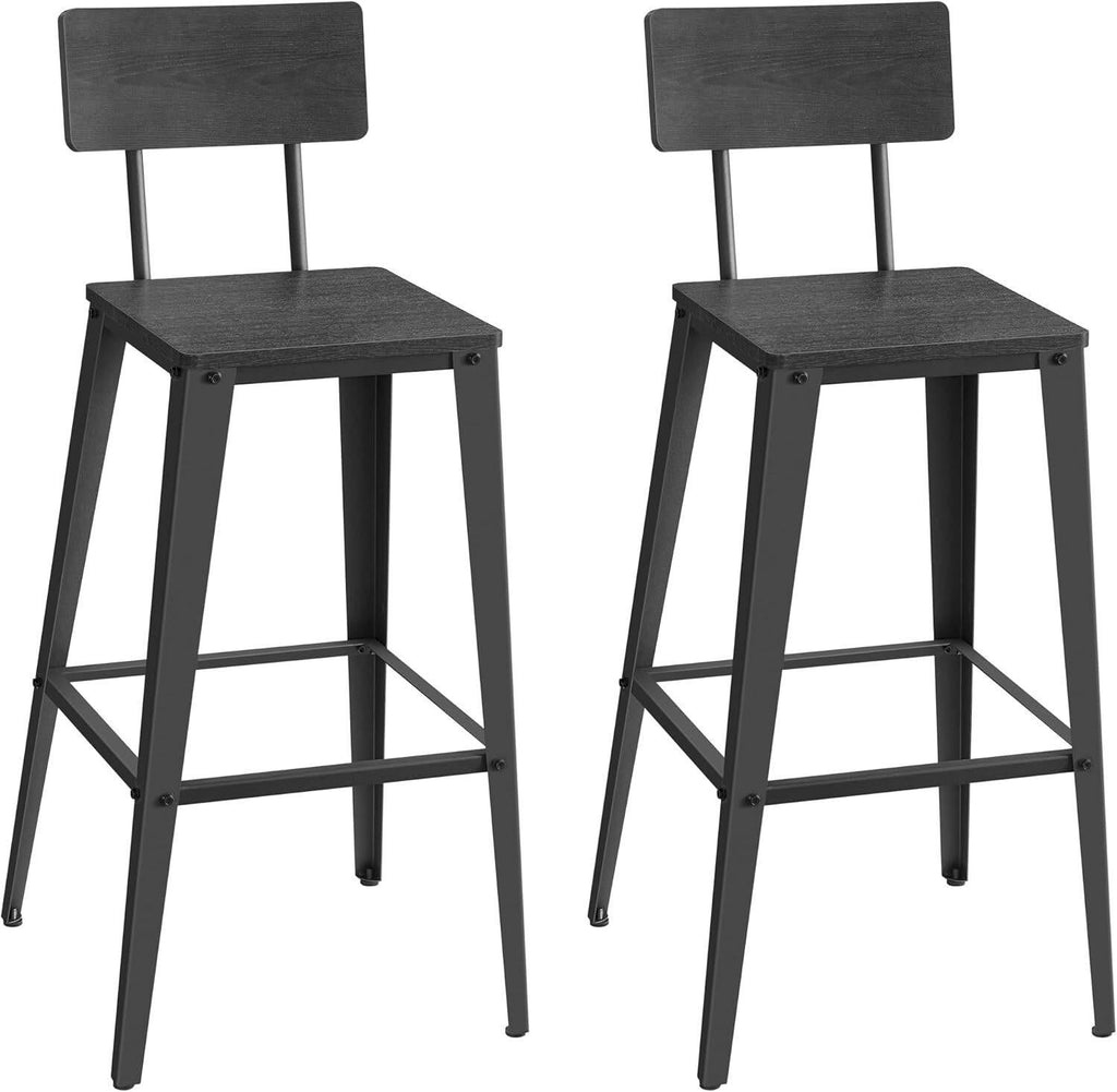 VASAGLE Bar Chairs with Backrest Set of 2 - Black