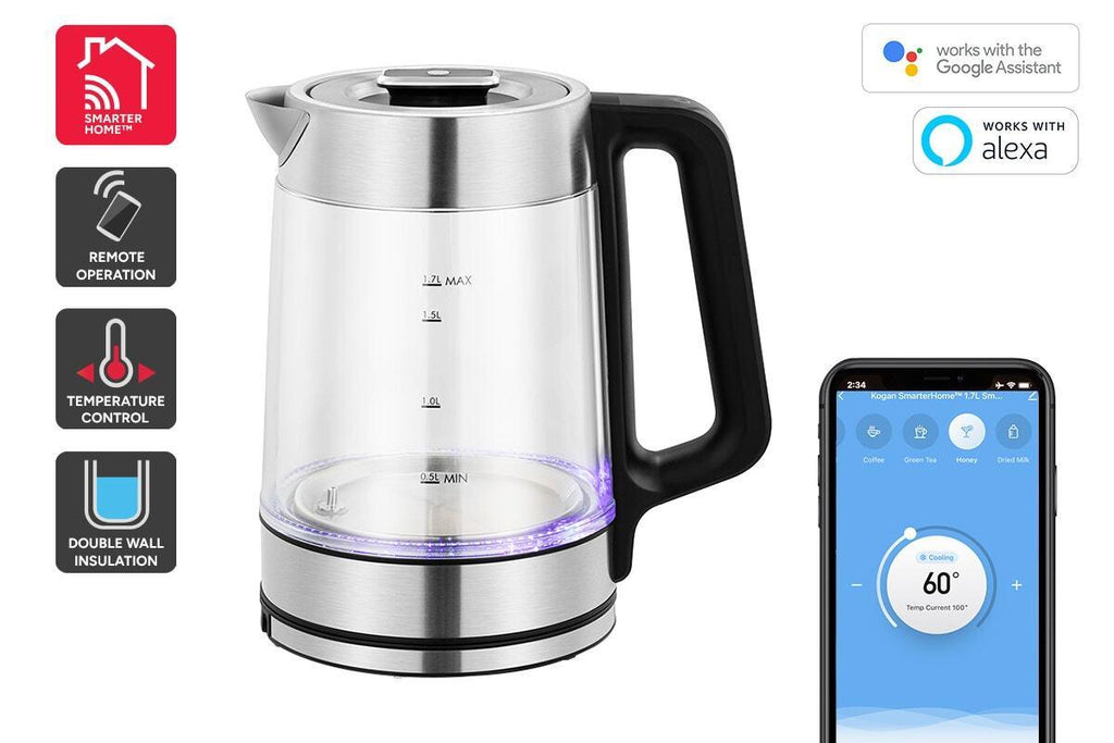 Kogan SmarterHome(TM) 1.7L Double Wall Glass Smart Kettle (Stainless Steel)