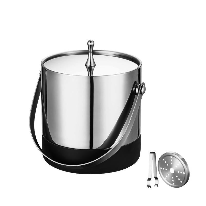 STORFEX 1.4L Stainless Steel Insulated Ice Bucket with Clip and Removable Strainer