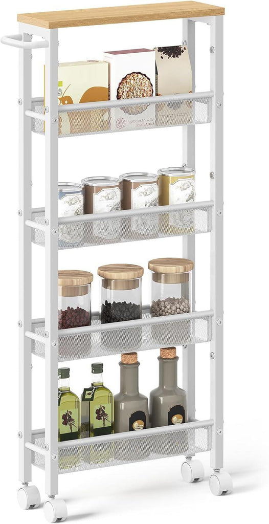 VASAGLE 5-Tier Slim Storage Rolling Cart - White