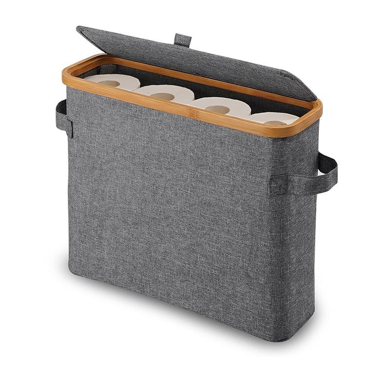 STORFEX Toilet Paper Storage Basket with Lid - Grey