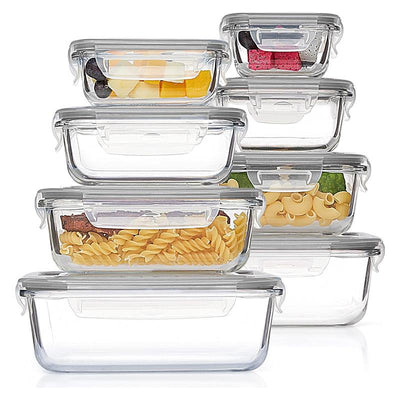 STORFEX 8 Pcs Airtight Glass Food Storage Containers - Grey