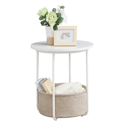 STORFEX Small Bedside Table with Basket - White