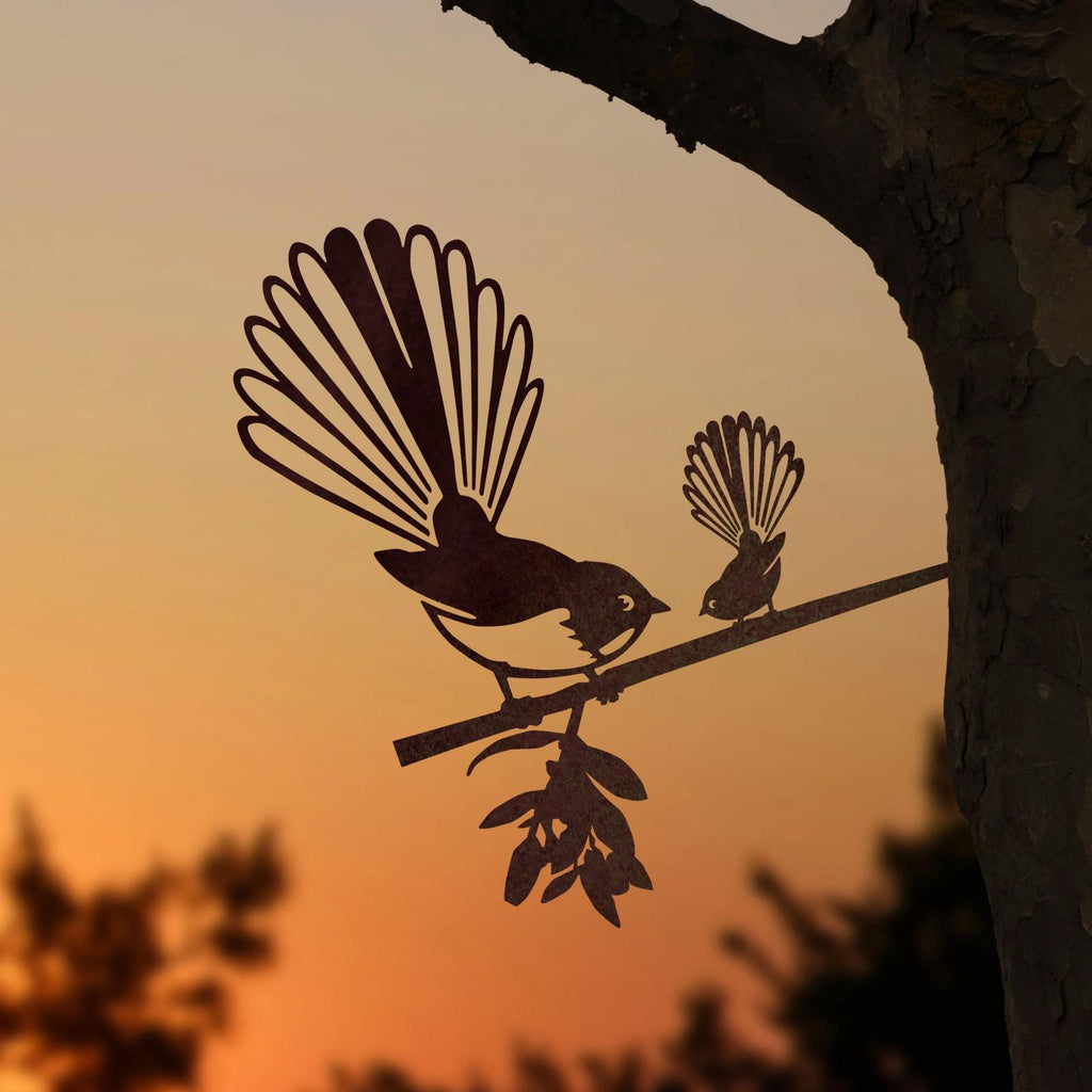 MetalBird Piwakawaka Fantail & Baby Garden Art