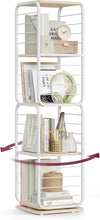 Load image into Gallery viewer, VASAGLE 4-Tier Rotating Bookshelf with Bookends - Natural Beige &amp; Cloud White